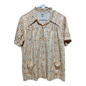 Women’s Vintage Rayon Two Pocket Button Down Short Sleeve